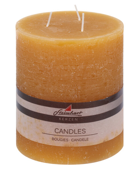 3-Docht Stumpenkerze "Raureif" Honig 14 x Ø 12 cm