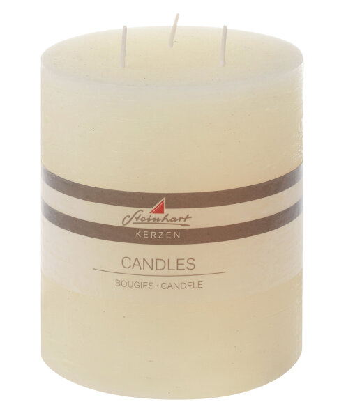 3-Docht Stumpenkerze "Raureif" Champagner 14 x Ø 12 cm