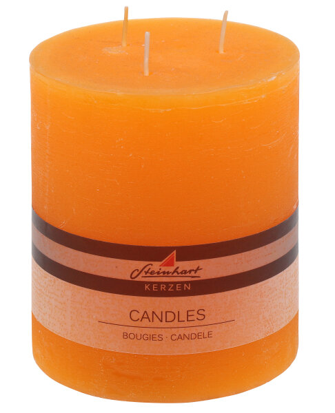 3-Docht Stumpenkerze "Raureif" Orange 14 x Ø 12 cm