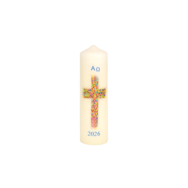 Ostertischkerze "Mosaik-Kreuz" mit Jahreszahl 170 x Ø 50 mm