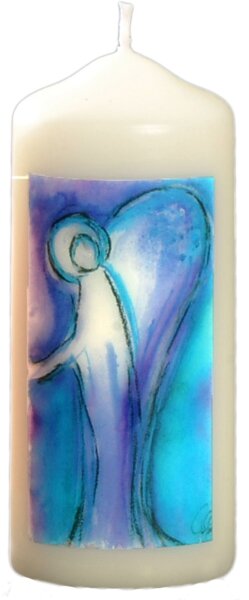 Engelkerze "Schutzengel blau" Elfenbein 12 x Ø 5 cm