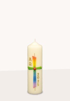 Osterkerze Kreuz bunt, A und O, Jahreszahl 170 x Ø 50 mm