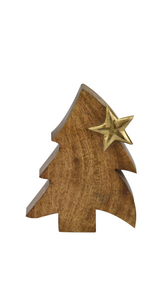 Weihnachtsdeko Tanne mit Stern, Mangoholz H 190 mm